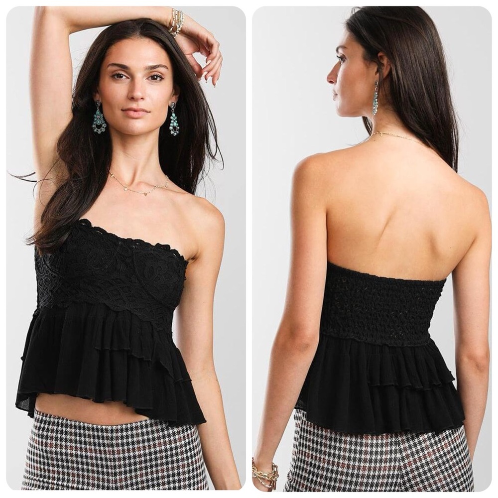 NEW! Free People Black Adella Tiered Corset Tube Top